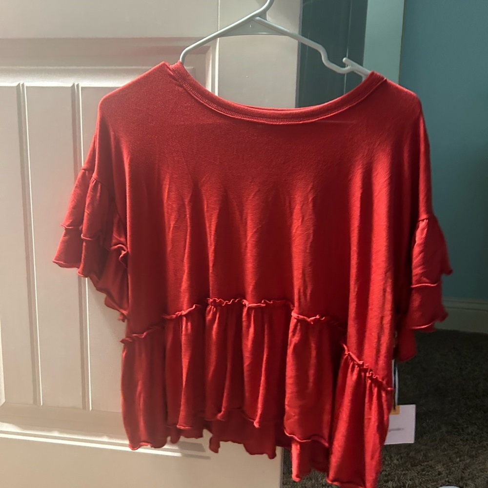 Chic Red Ruffle Blouse